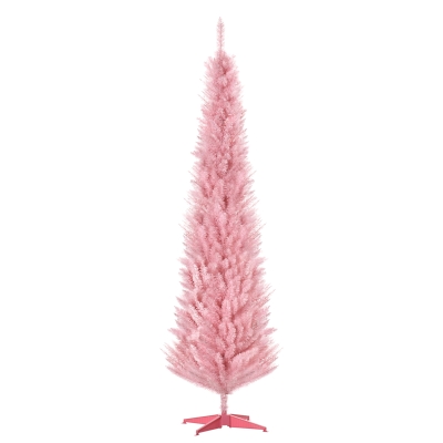 HOMCOM 7ft Slim Artificial Christmas Tree, Pencil Shaped, Pink