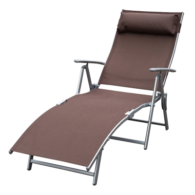 Outsunny Steel Sling Fabric Outdoor Folding Chaise Lounge Chair Recliner - Brown