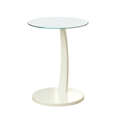 Monarch 18" Round Contemporary Bentwood Base Tempered Glass Top Accent Side Table - White Finish