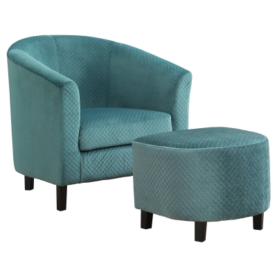 Monarch Curved Back Quilted Fabric Accent Barrel Tub Chair with Matching Ottoman - Turquoise