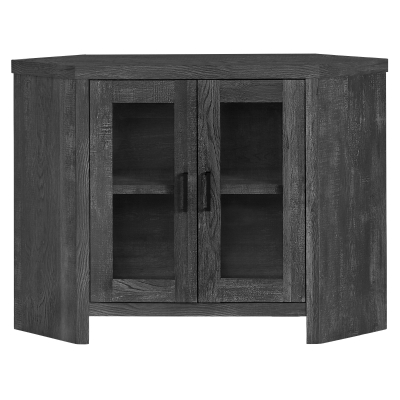 Monarch 42" Corner TV Stand and Cabinet with Glass Doors and Reclaimed Wood-Look Finish - Black