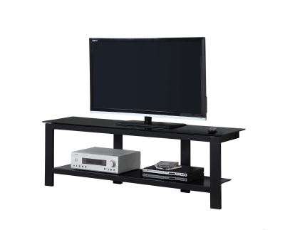 Monarch 60" Contemporary 2-Tier Tempered Glass Shelf Metal Framed Console TV Stand - Black Finish