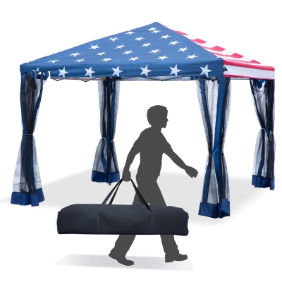 Outsunny 10' x 10' Easy Pop Up Canopy Party Tent with Mesh Walls - American Flag Print