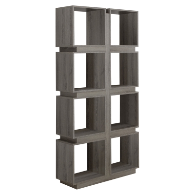 Monarch 71" Modern Art-Deco Hollow-Core Bookcase with Cubic Storage Shelves and Reclaimed Wood Look Finish - Dark Taupe