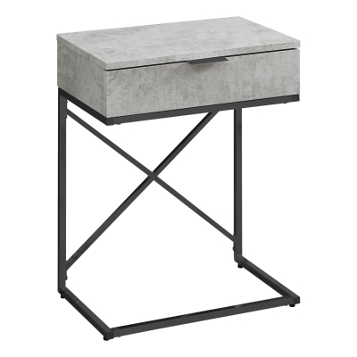Monarch 24" Contemporary End Table Night Stand with Large Storage Drawer and Metal X-Design Frame - Grey Cement-Look / Black Nickel Base