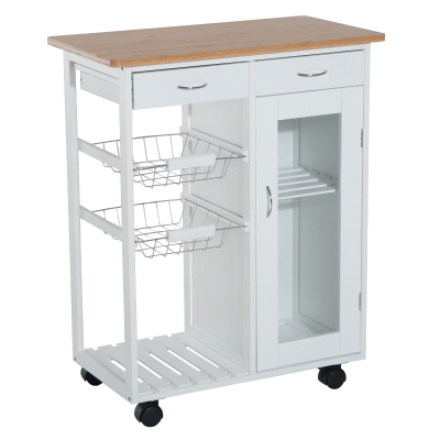 HomCom 34" Kitchen Rolling Island Cart Cabinet Organizer Appliance Cart with Basket Storage