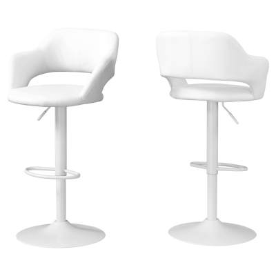 Monarch Contemporary PU Leather Curved Seat Back Hydraulic Lift Swivel Barstool Chair - White Finish