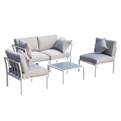 Outsunny 4 Piece Outdoor Furniture Patio Conversation Seating Set - White / Grey