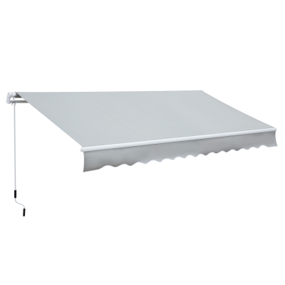 Outsunny 11.8' x 8.2' Outdoor Patio Manual Retractable Exterior Window Awning with Durable PU Design, Light Grey