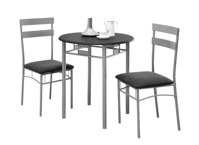 Monarch 3-Piece Modern 30" Round Top Grey Metal Frame Table and Padded Chairs Dining Bistro Set - Black Finish