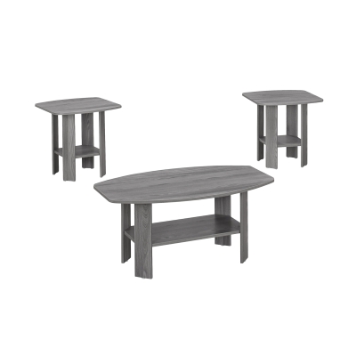 Monarch 3 Piece Contemporary Shelved Wood-Look Coffee Table / Two Matching End Tables Set - Grey