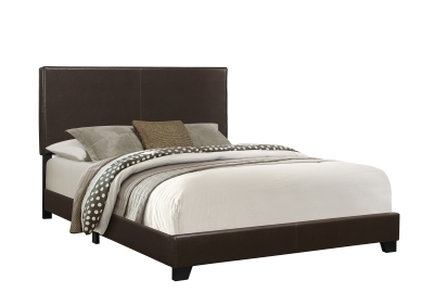 Monarch Queen Size Contemporary Upholstered Bed Frame with Wood Legs - Dark Brown Leather Look