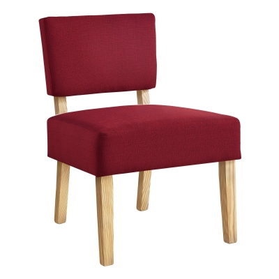 Monarch Upholstered Armless Contemporary Accent Chair with Solid Wood Legs - Red Linen-Look / Natural Wood