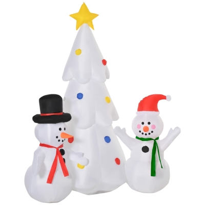 HOMCOM 6ft Christmas Inflatable Snowmen with Christmas Tree, Outdoor Blow-Up Yard Decoration with LED Lights Display