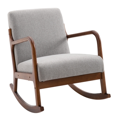 HOMCOM Upholstered Rocking Armchair with Wood Base and Linen Fabric Padded Seat for Living Room, Grey
