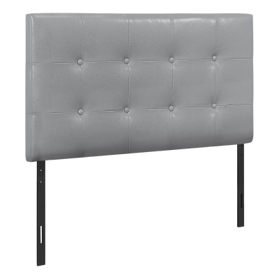Monarch Twin Size Button Tufted Headboard with Leather-Look Upholstery - Grey