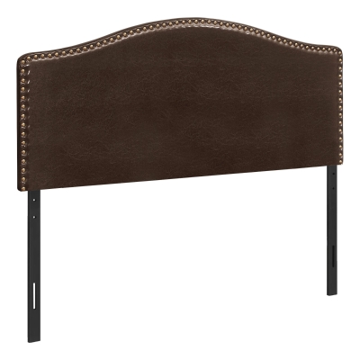 Monarch Queen Size Classic Style Headboard with Leather-Look Upholstery and Brass Nailhead Finish - Brown