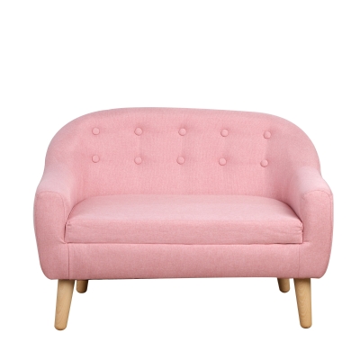 Qaba 11" High 2-Seat Linen Fabric and Wooden Frame Sofa for Kids and Toddlers Ages 3-6 Seat - Pink