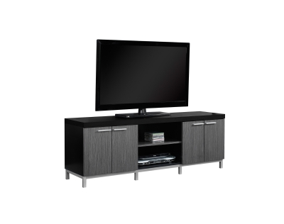 Monarch 60" Contemporary Hollow-Core Wood Grain-Look Double Door Storage Console TV Stand - Black / Grey Tones Finish