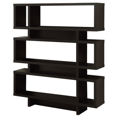 Monarch 55" Modern Hollow-Core 3-Tier Wood Grain-Look Open Shelf Storage Bookcase - Cappuccino Brown Finish