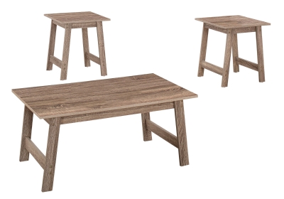 Monarch 3 Piece Modern Minimalist Wood-Look Coffee Table / Two Matching End Tables Set - Dark Taupe