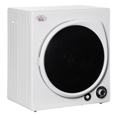 HOMCOM Automatic Dryer Machine, 1350W 3.22Cu. Ft. Portable Clothes Dryer with 5 Drying Modes and Stainless Steel Tub for Apartment or Dorm, White
