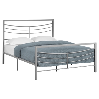 Monarch 62" Contemporary Curved Horizontal Slat Metal Bed Frame - Queen Size - Silver Finish