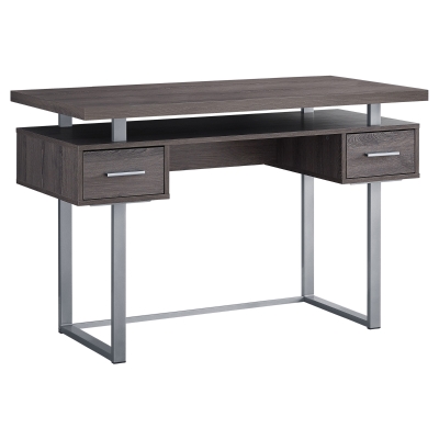 Monarch 48" Contemporary Wood-look and Metal Computer Writing Desk - Dark Taupe / Silver Metal