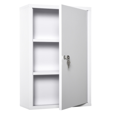 Kleankin Lockable Steel Wall Mount Medicine Cabinet, White