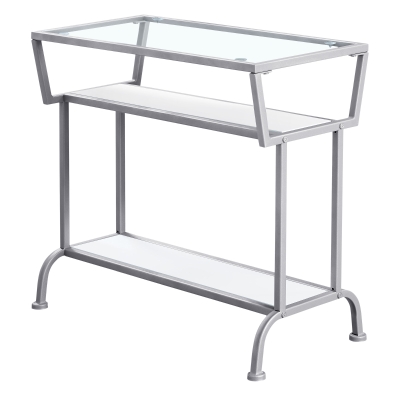 Monarch 22" 3-Tier Contemporary Tempered Glass Top Metal Framed Side Accent Table - White Finish