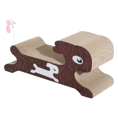 Open Box PawHut Brown Cat Rabbit-Shaped Scratcher Corrugated Cardboard Lounge Bed Play Toy Ball
