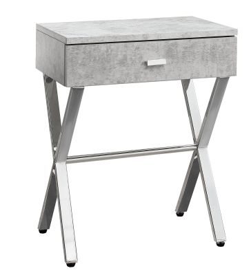 Monarch 22" Modern Storage Drawer Chrome Metal X-Frame Accent Nightstand Side End Table - Grey Cement-Look Finish