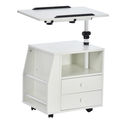 HOMCOM Modern End/Side Table for the Living Room or Bedroom with a 360° Adjustable Height Tabletop & 2 Storage Drawers