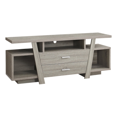 Monarch 60" Contemporary Wood Grain-Look Open Concept Shelf 2-Drawer Storage Console TV Stand - Dark Taupe Finish