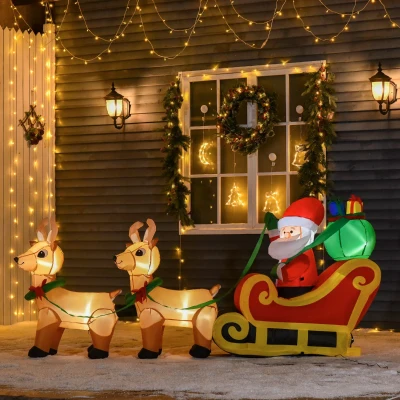 Inflatable Santa Claus on Sleigh 94.5" x 22.5" x 44" Yellow