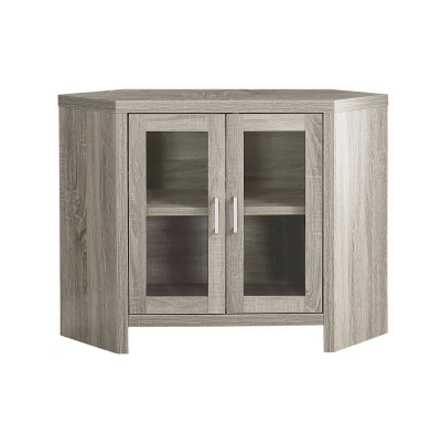 Monarch 42" Wood Grain-Look Space Saving Glass Cabinet Door Corner Console TV Stand - Dark Taupe Finish