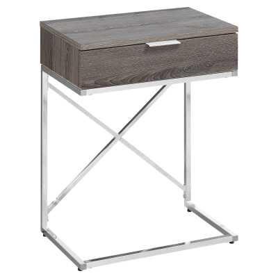 Monarch 24" Contemporary End Table Night Stand with Large Storage Drawer and Metal X-Design Frame - Dark Taupe Wood Grain-Look / Chrome Base
