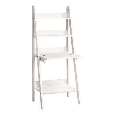 Monarch 61"H High Laddle Style Bookcase with Drop Down Desk Space - White