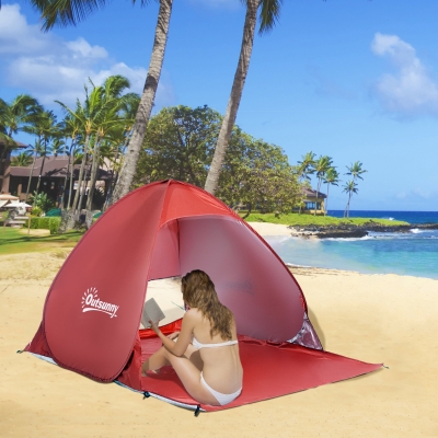 Outsunny Pop Up Beach Tent Portable Sun Shelter UV Protection Outdoor Patio with Carry Case & Stakes Blue
