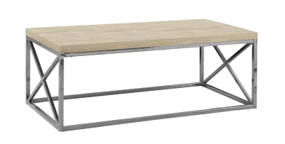 Monarch Contemporary 44" Wood Grain-Look Top Chrome Metal Frame Accent Cocktail Coffee Table - Natural Finish