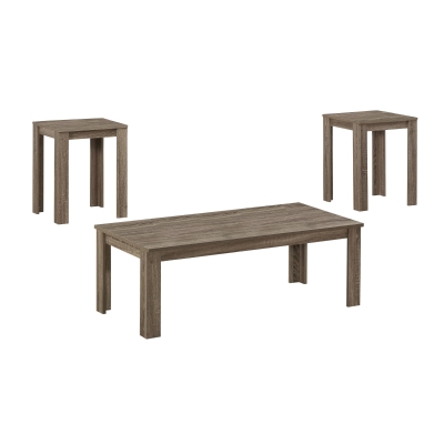 Monarch 3 Piece Contemporary Rectangular Wood-Look Coffee Table / Two Matching End Tables Set - Dark Taupe