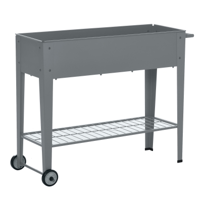 Outsunny 41" x 15" x 32" Raised Garden Bed with 2 Wheels, Bottom Shelf for Storing Tools & Water Drainage Hole - Grey
