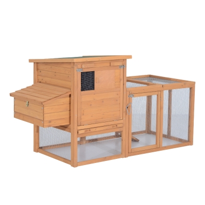 PawHut 75" Wooden Chicken Coop Hen House Poultry Cage for Backyard with Outdoor Run Removable Tray and Nesting Box