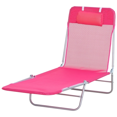 Outsunny Folding and Portable Sun Lounger w/ Adjustable Backrest & Portable Design - Pink