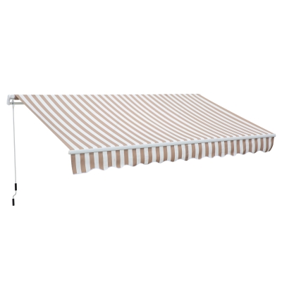 Outsunny 11.8' x 8.2' Outdoor Patio Manual Retractable Exterior Window Awning with Durable PU Design, Beige