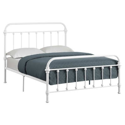 Monarch 56" Contemporary Vertical Slat Finial Metal Bed Frame - Full Size - White Finish