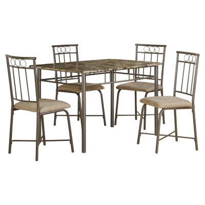 Monarch 5 Piece 47" Rectangular Marble-Look Metal Framed Table and Chairs Dining Set - Cappuccino / Bronze