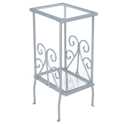 Monarch 30" Tradition Style Elegant Metal Scroll Frame 2-Tier Tempered Glass Shelf Side Accent Table - Grey Finish