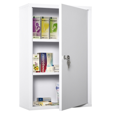 kleankin Steel Wall Mount Medicine Cabinet 3 Tier Emergency Box for Bathroom Kitchen, Lockable with 2 Keys - White