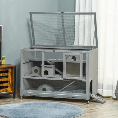 PawHut 3-Tier Hamster Cage Hutch with Ladder, Dark Gray